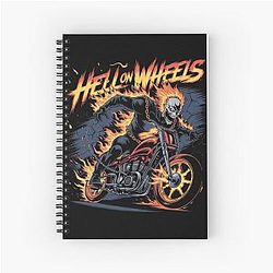 Hell on Wheels Flaming Skull Biker Spiral Notebook