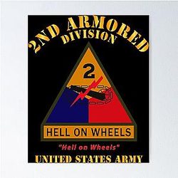Army SSI 2nd Armored Division with Name Tape - Hell on Wheels US Army X 300 Poster