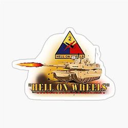Army 2nd Armored Division M1A1 Tank Hell on Wheels with Fire 300 Sticker