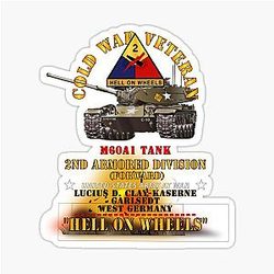 Army Cold War Vet 2nd Armored Division Germany M60A1 Tank Hell on Wheels w Fire X 300 Sticker