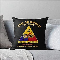 Army - DUI - 2nd Armored Division - Hell on Wheels - Throw Pillow