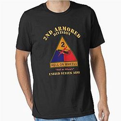 Army SSI 2nd Armored Division w Name Tape Hell on Wheels US Army X 300 Essential T-Shirt