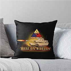 Army 2nd Armored Division M1A1 Tank Hell on Wheels w Fire X Throw Pillow
