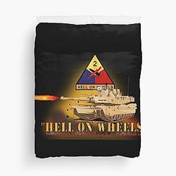 Army 2nd Armored Division M1A1 Tank Hell on Wheels w Fire Duvet Cover