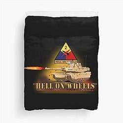 Army 2nd Armored Division M1A1 Tank Hell on Wheels w Fire Duvet Cover
