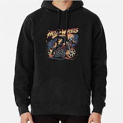 Hell on Wheels Flaming Skull Biker Art Hoodie