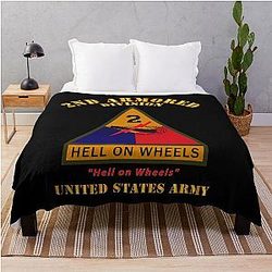 Army SSI 2nd Armored Division w Name Tape Hell on Wheels US Army X 300 Throw Blanket