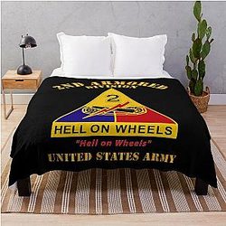 Army DUI 2nd Armored Division Hell on Wheels US Army Throw Blanket