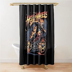 Hell on Wheels Flaming Skull Biker Art Shower Curtain