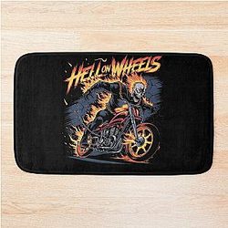 Hell on Wheels Flaming Skull Biker Art Bath Mat