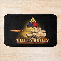 Army 2nd Armored Division M1A1 Tank Hell on Wheels w Fire X 300 Bath Mat