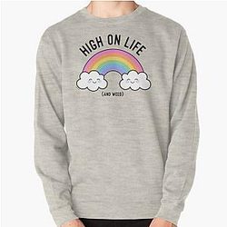 Kawaii Cute Cannabis Rainbow Hoodie High on Life Pullover Sweatshirt