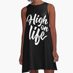High on Life Print A-Line Dress