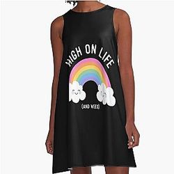 Kawaii Cannabis Rainbow High Life A-Line Dress