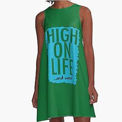 HIGH ON LIFE WEED Funny Graphic Gift A-Line Dress