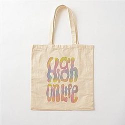 High On Life Cotton Tote Bag Positive Quote Lettering Aesthetic