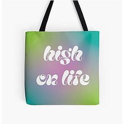 High On Life White Text All Over Print Tote Bag