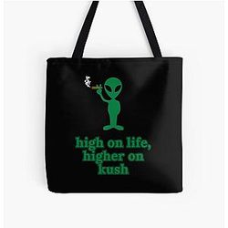 Stoner Alien High On Life Green Graphic All Over Print Tote Bag