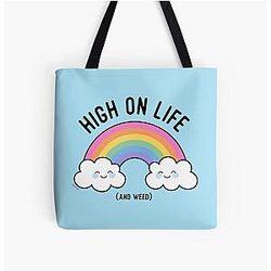 Kawaii Cannabis Rainbow High on Life Weed Tote Bag