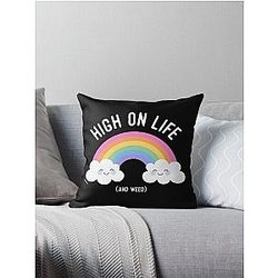 Kawaii Cannabis Rainbow - High on Life Throw Pillow
