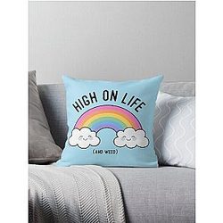Kawaii Cannabis Rainbow Throw Pillow High on Life Weed