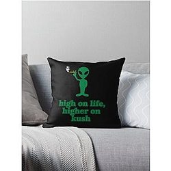 Stoner Alien High On Life Green Graphic Throw Pillow