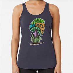 High on Life The Story of a Mushroom Racerback Tank Top