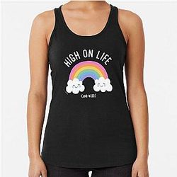 Kawaii Cannabis Rainbow High on Life Racerback Tank Top