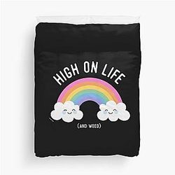 Kawaii Cannabis Rainbow High on Life Duvet Cover