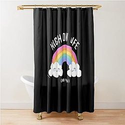 Kawaii Cute Cannabis Rainbow High on Life Weed Shower Curtain