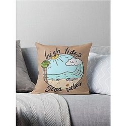 High Tides Good Vibes Unique Art Tent Adventure Beach Wave Rocks Palm Sunshine Throw Pillow