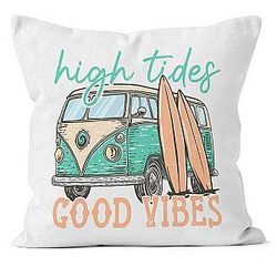 Summer Beach Pillow Covers, Coastal Outdoor Decor, Surf Nautical Decorative Pillow Covers, High Tides Good Vibes