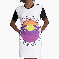 High Tides Good Vibes Graphic T-Shirt Dress