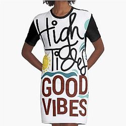 High Tides Good Vibes Graphic T Shirt Dress 2020