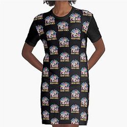 High Tides and Good Vibe Boho Sunset Graphic T-Shirt Dress