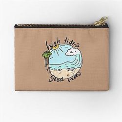 High Tides Good Vibes Unique Adventure Beach Ocean Wave Rocks Palm Sunshine Pouch