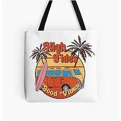 High Tides and Good Vibes Summer T Shirt All Over Print Tote Bag
