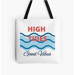 High Tides Good Vibes Tropical Beach Life All Over Print Tote Bag