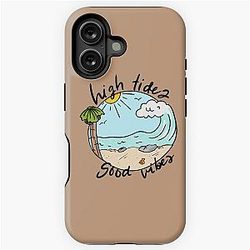 High Tides Good Vibes Unique Beach Art Adventure Ocean Sunset Rocks Palm Trees iPhone Tough Case