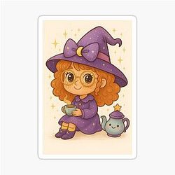 Hilda Honeyspell Cozy Witch Girl with Teacup Art Print Sticker