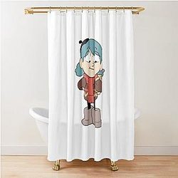Hilda is smiling with funny blue poached Shower Curtain