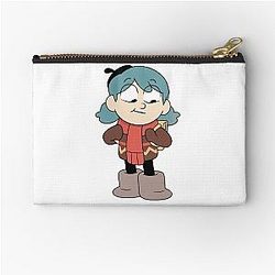 Hilda is smiling with a funny cute blue poached zipper pouch.