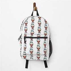 Hilda is smiling with a funny little blue backpack