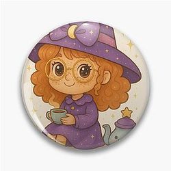 Hilda Honeyspell Cozy Witch Girl with Teacup Art Pin
