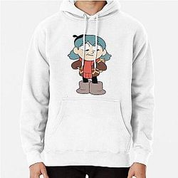 Hilda is smiling with a funny cute blue poached pullover hoodie