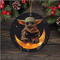 Baby Yoda Crescent Moon   Circle Ornament Perfect Holiday Gift
