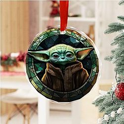 Christmas Holiday Baby Yoda Stained Glass Ornament Perfect Gift