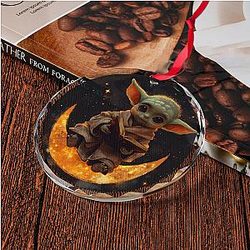 Baby Yoda Crescent Stained Glass Christmas Ornament Perfect Gift