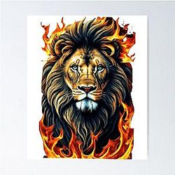 Lion head in flames Design Poster RB0712