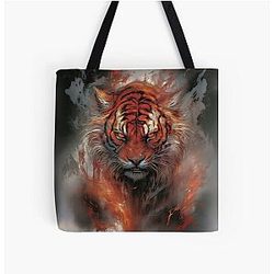 Tiger In Flames All Over Print Tote Bag RB0712